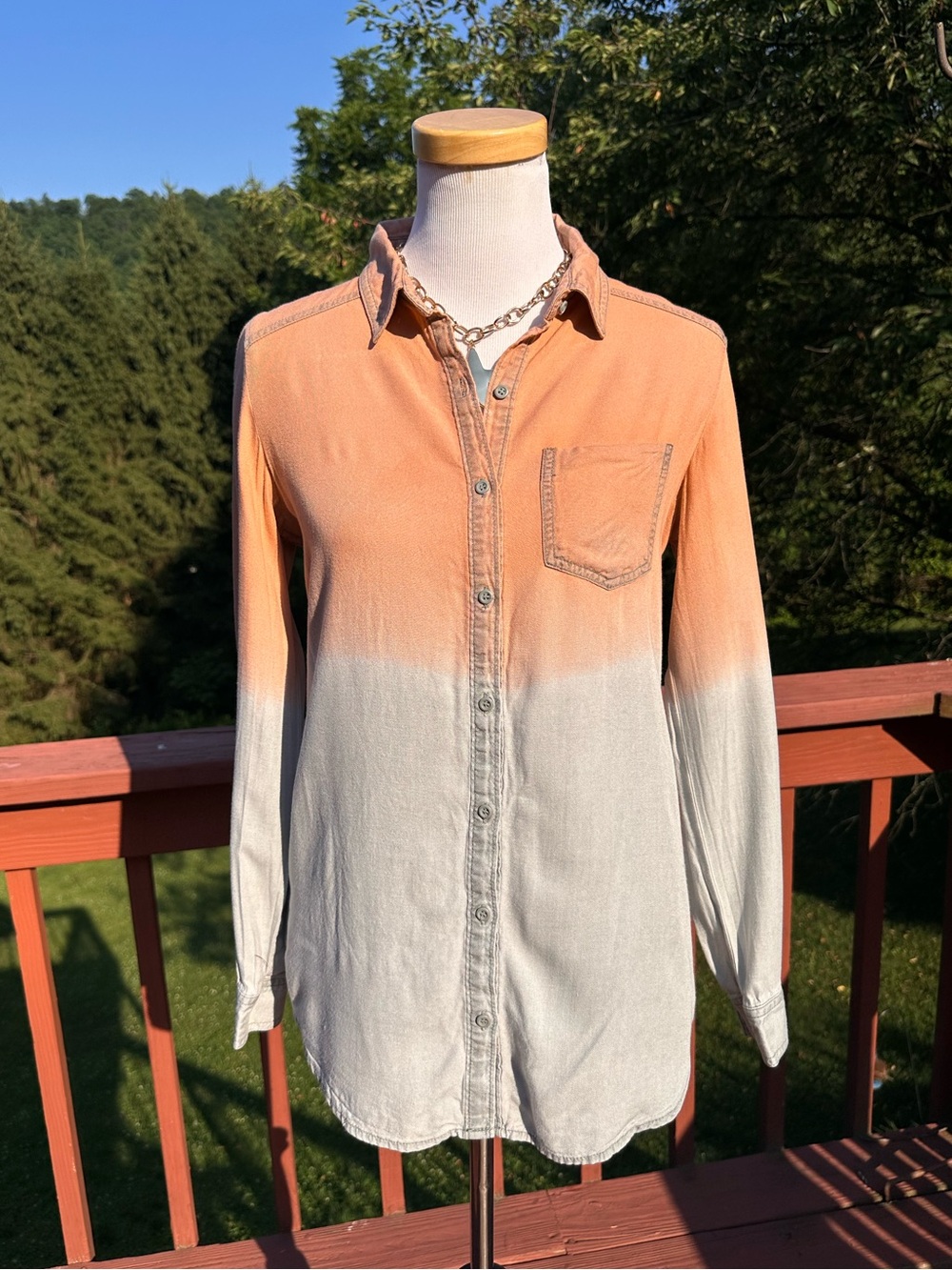Rubbish Orange to Cream Dip-Dye Button-Down Shirt